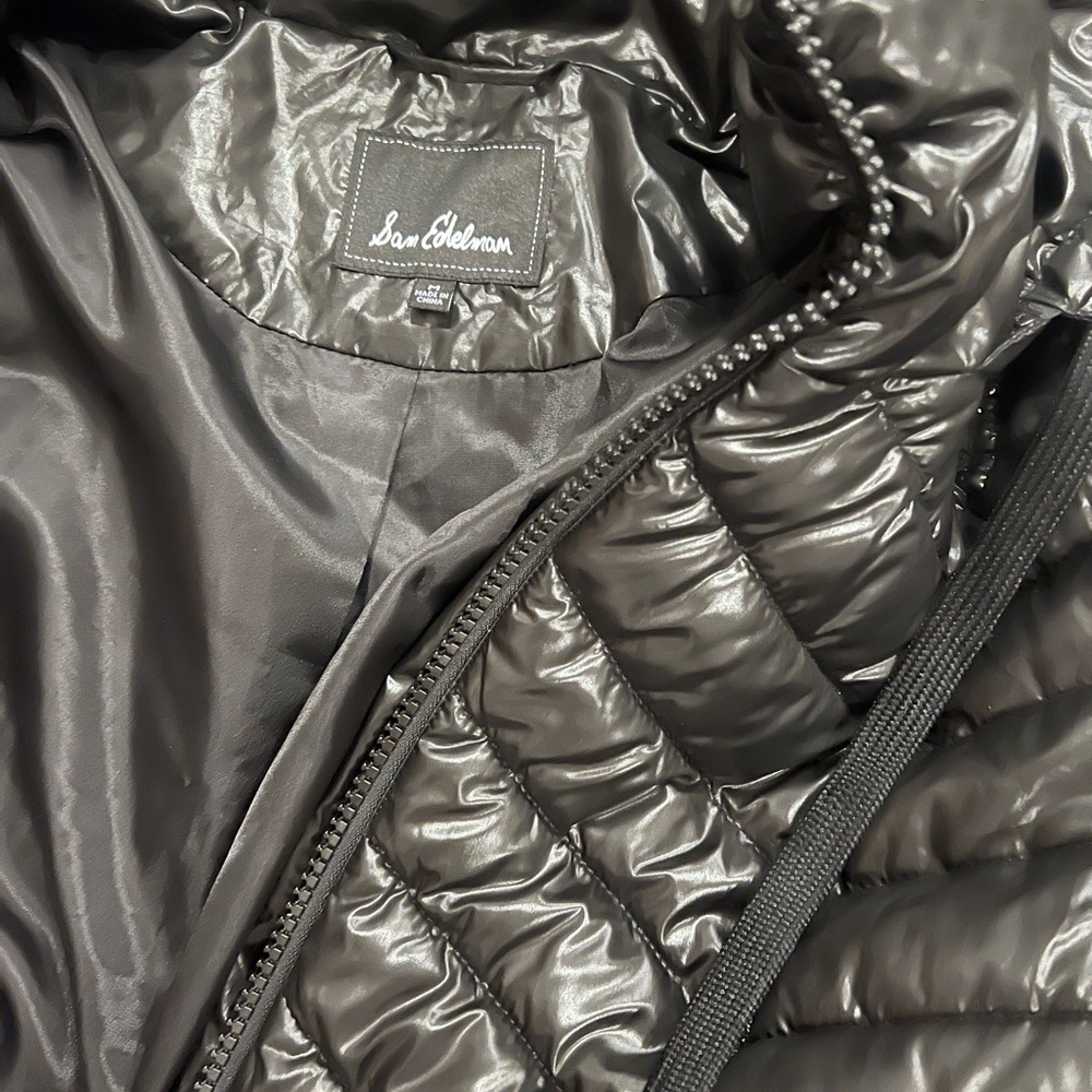 Sam Edelman Women's Black Hooded Puffer Jacket Size M Winter Casual - Picture 2 of 3